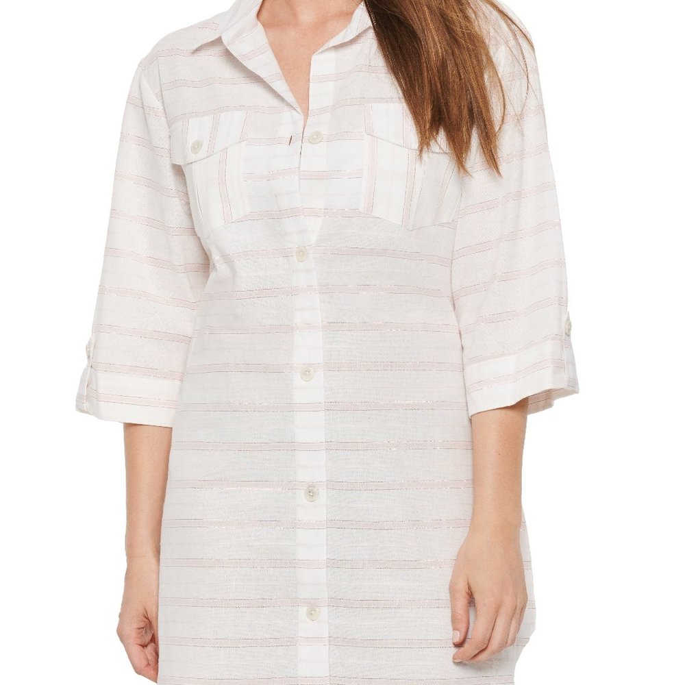 Dotti Radiance Stripe Shirt Cover-Up Dress Small